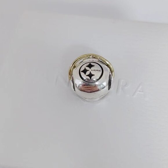 Pandora Pittsburgh Steelers NFL Football Helmet Charm 14K Gold and S925 Silver - Picture 2 of 6
